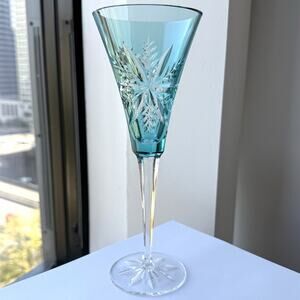 Waterford Crystal Snow Crystals Snowflake Champagne Flute Aqua Blue 9 1/4" Glass